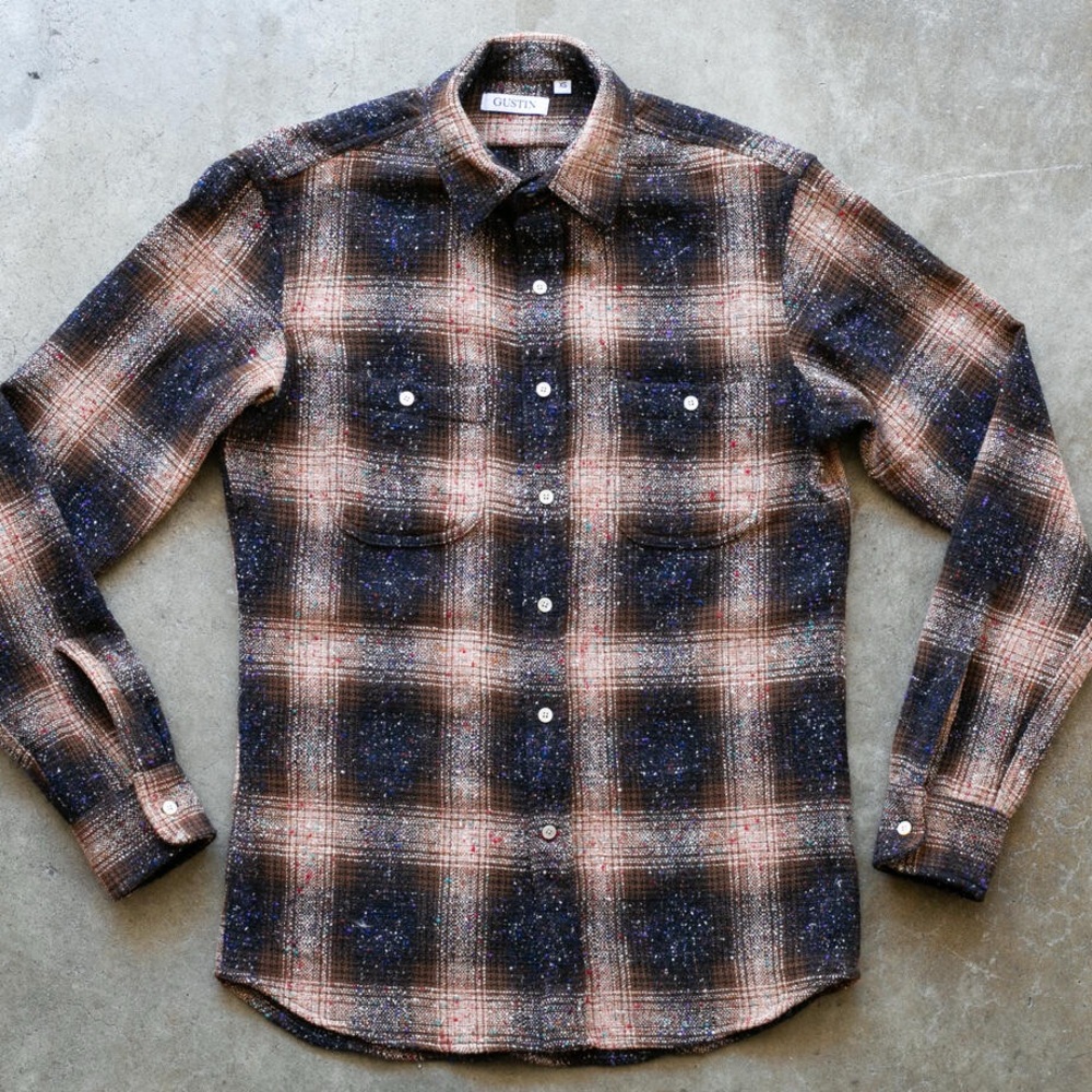 Gustin Men's Casual Button Down Shirt - Brown and Blue Plaid